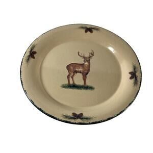 Home & Garden Party Dinner Plate Stoneware Northwoods Deer Design 2004 Microwave